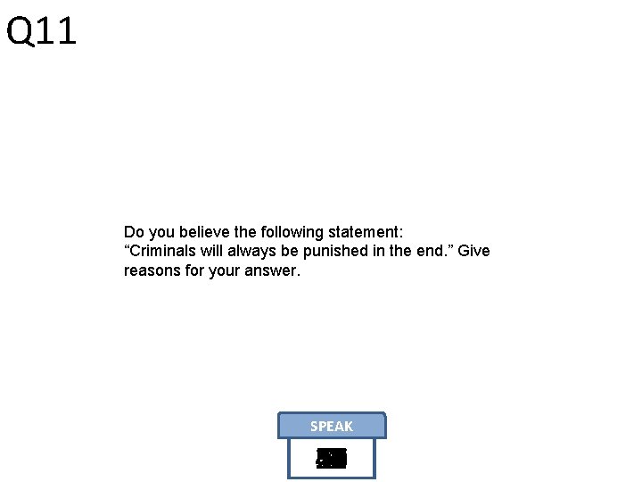 Q 11 Do you believe the following statement: “Criminals will always be punished in Q 11 Do you believe the following statement: “Criminals will always be punished in