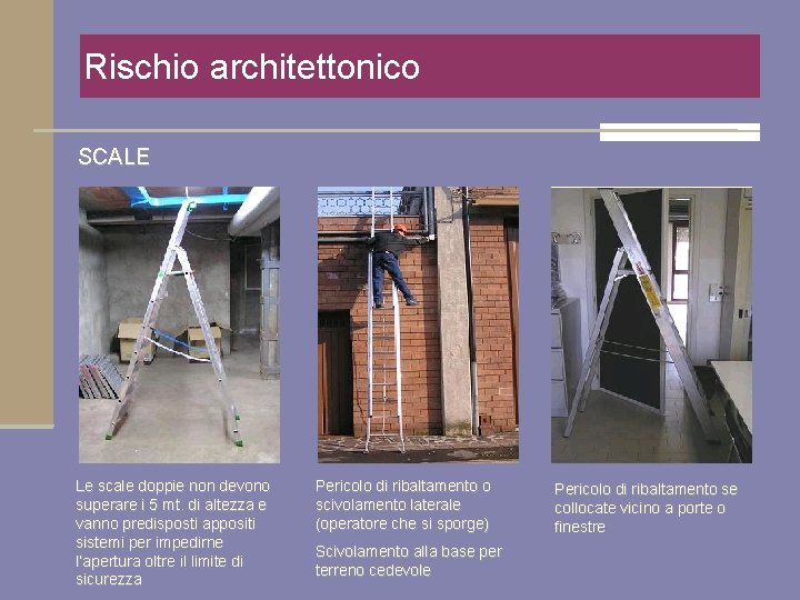 Rischio architettonico SCALE Le scale doppie non devono superare i 5 mt. di altezza