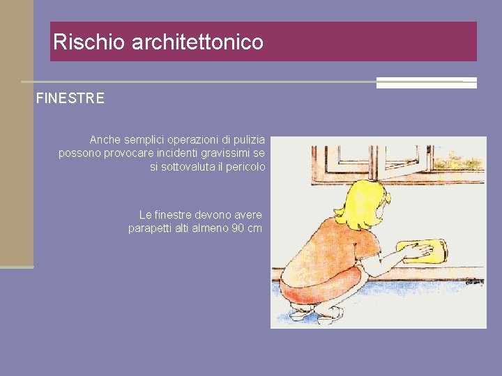 Rischio architettonico FINESTRE Anche semplici operazioni di pulizia possono provocare incidenti gravissimi se si