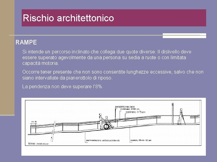 Rischio architettonico RAMPE Si intende un percorso inclinato che collega due quote diverse. Il