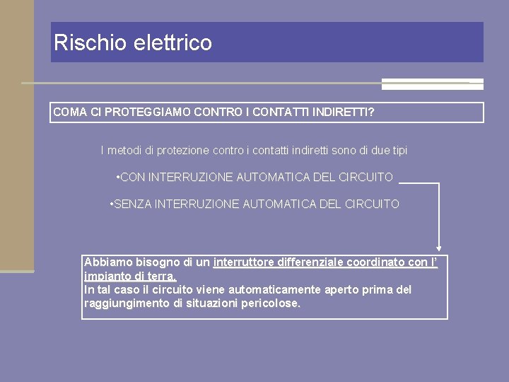 Rischio elettrico COMA CI PROTEGGIAMO CONTRO I CONTATTI INDIRETTI? I metodi di protezione contro
