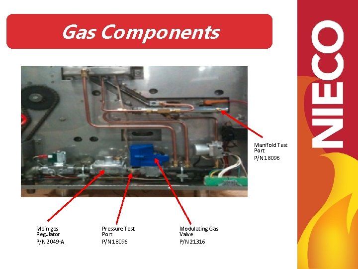 Gas Components Manifold Test Port P/N 18096 Main gas Regulator P/N 2049 -A Pressure