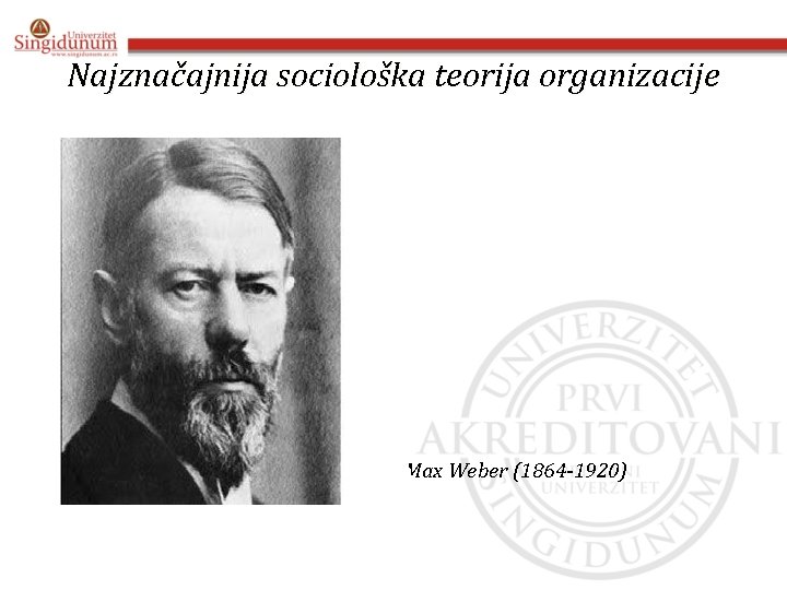 Najznačajnija sociološka teorija organizacije ( Max Weber (1864 -1920) 