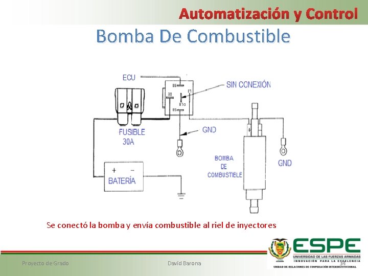 Automatización y Control Bomba De Combustible Se conectó la bomba y envía combustible al