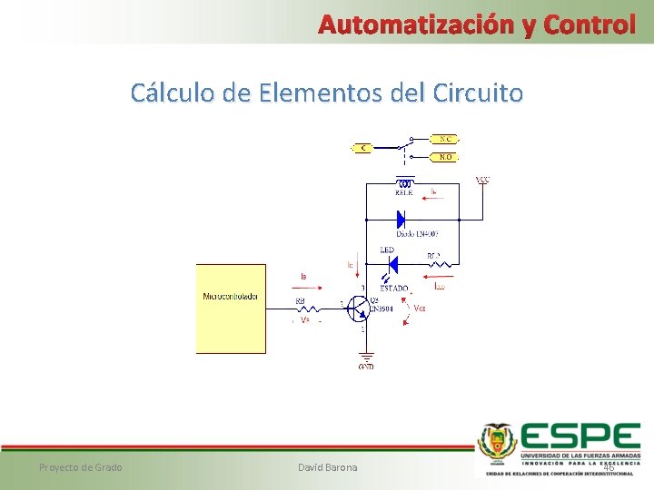 Automatización y Control Cálculo de Elementos del Circuito Proyecto de Grado David Barona 46