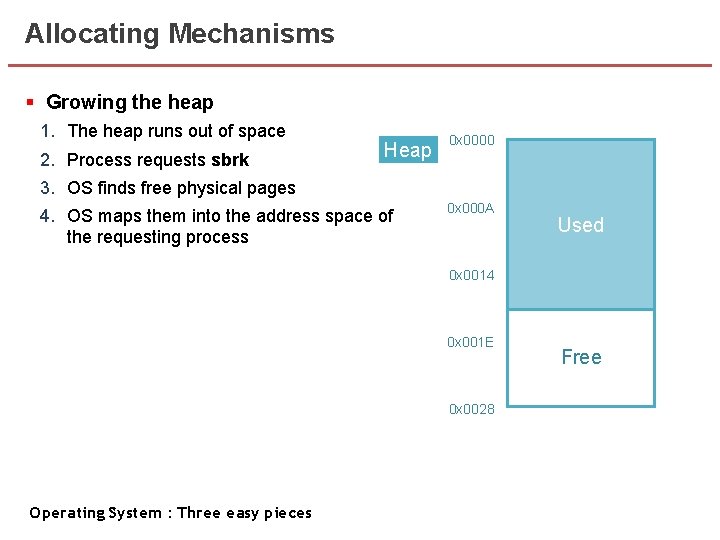 Allocating Mechanisms § Growing the heap 1. The heap runs out of space 2.