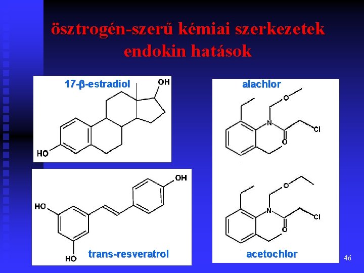 ösztrogén-szerű kémiai szerkezetek endokin hatások 17 -b-estradiol trans-resveratrol alachlor acetochlor 46 