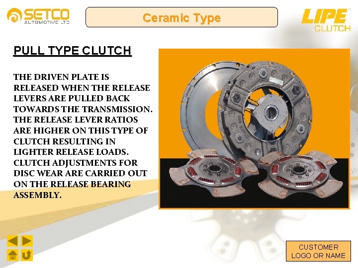 Ceramic Type PULL TYPE CLUTCH THE DRIVEN PLATE IS RELEASED WHEN THE RELEASE LEVERS