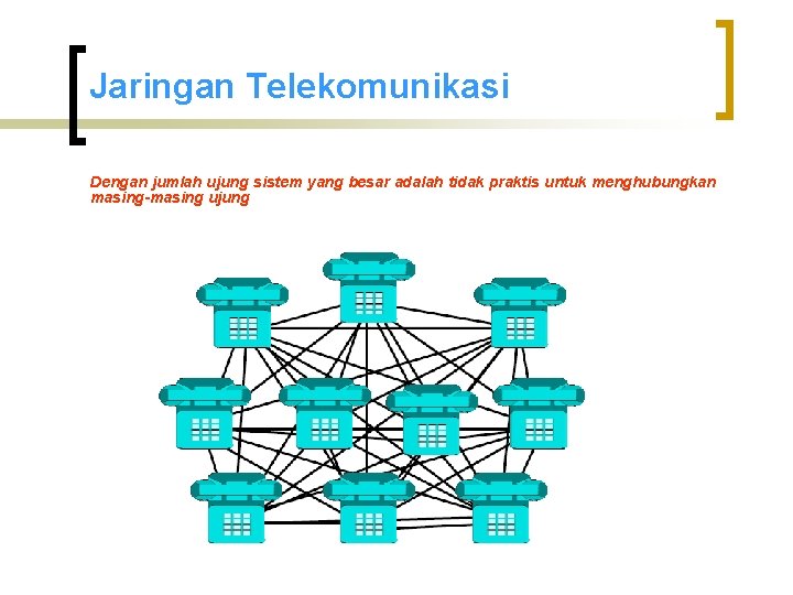 Jaringan Telekomunikasi Dengan jumlah ujung sistem yang besar adalah tidak praktis untuk menghubungkan masing-masing