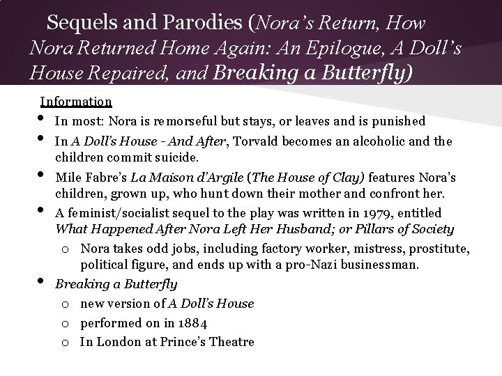 Sequels and Parodies (Nora’s Return, How Nora Returned Home Again: An Epilogue, A Doll’s
