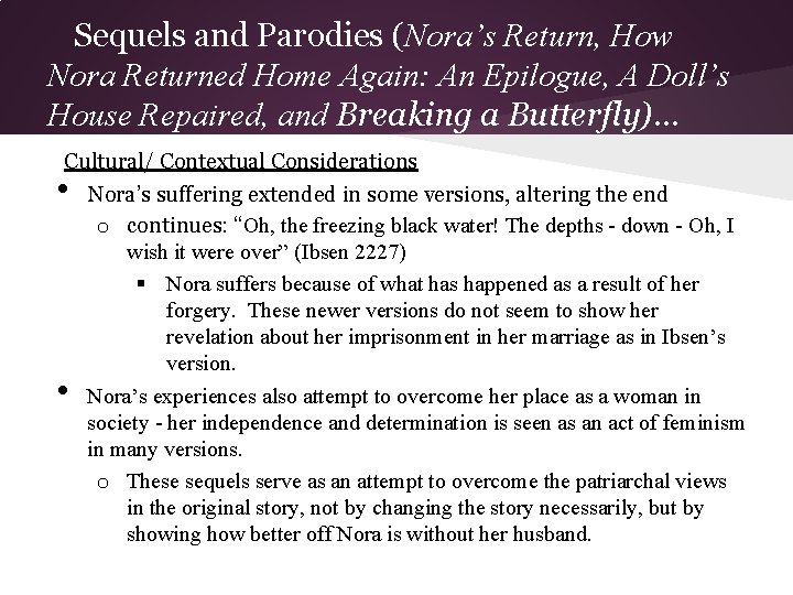 Sequels and Parodies (Nora’s Return, How Nora Returned Home Again: An Epilogue, A Doll’s