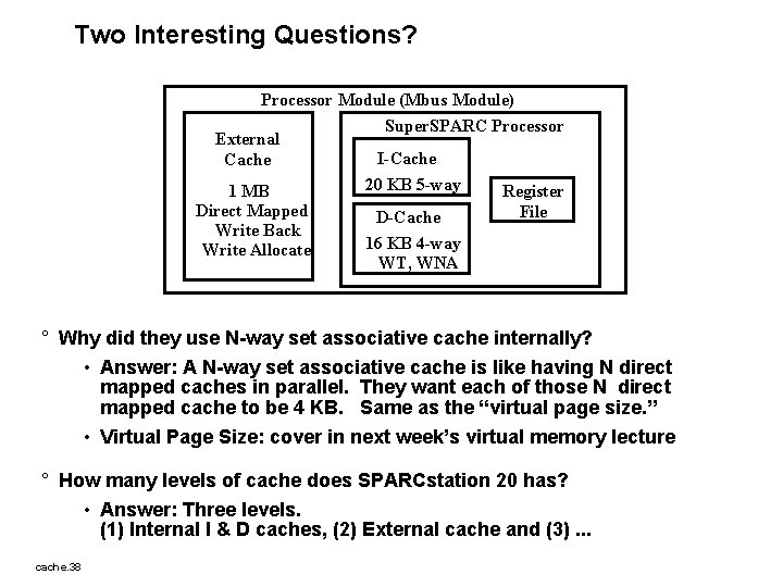 Two Interesting Questions? Processor Module (Mbus Module) Super. SPARC Processor External I-Cache 20 KB