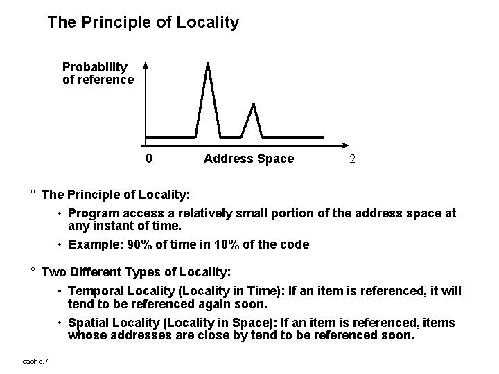 The Principle of Locality Probability of reference 0 Address Space 2 ° The Principle