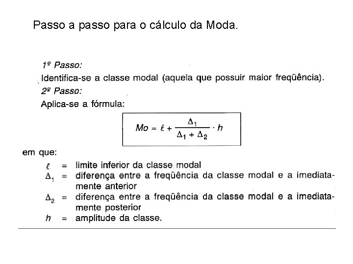 Passo a passo para o cálculo da Moda. 