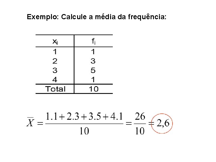 Exemplo: Calcule a média da frequência: 