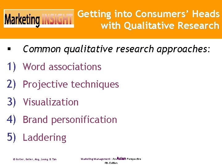 Getting into Consumers’ Heads with Qualitative Research § Common qualitative research approaches: 1) Word