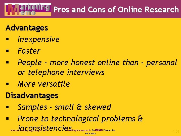 Pros and Cons of Online Research Advantages § Inexpensive § Faster § People -