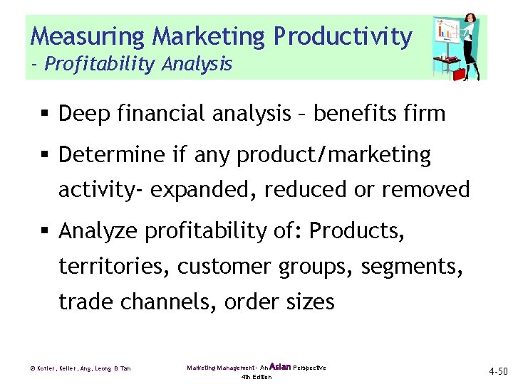 Measuring Marketing Productivity - Profitability Analysis § Deep financial analysis – benefits firm §