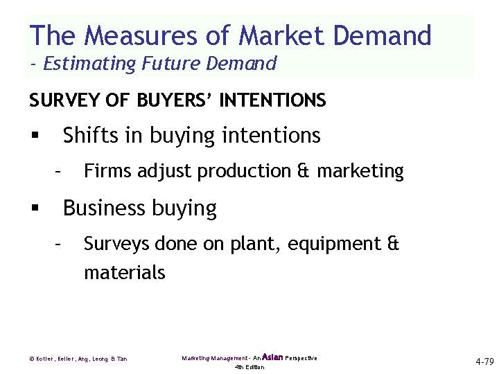 The Measures of Market Demand - Estimating Future Demand SURVEY OF BUYERS’ INTENTIONS Shifts