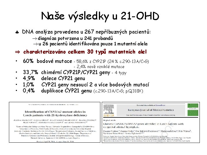 Naše výsledky u 21 -OHD DNA analýza provedena u 267 nepříbuzných pacientů: diagnóza potvrzena