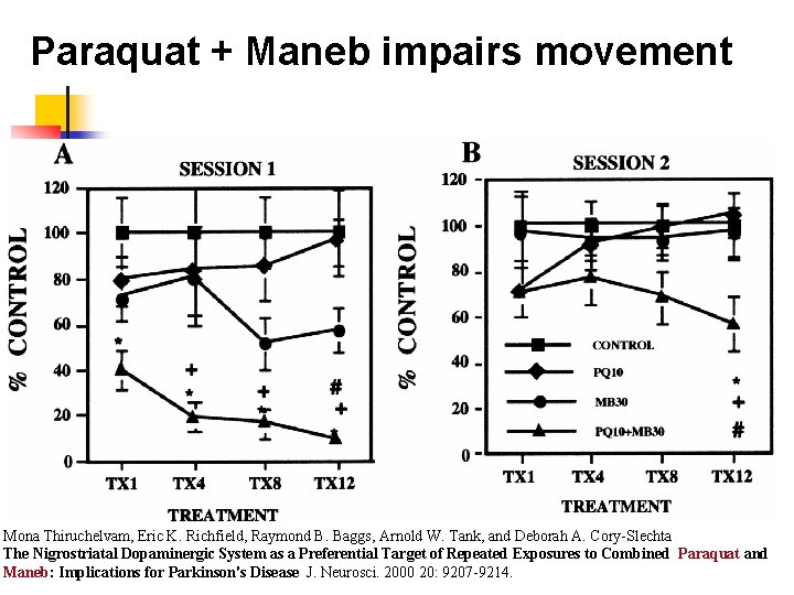 Paraquat + Maneb impairs movement Mona Thiruchelvam, Eric K. Richfield, Raymond B. Baggs, Arnold