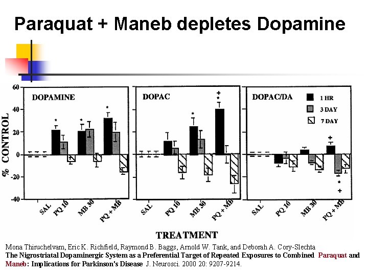Paraquat + Maneb depletes Dopamine Mona Thiruchelvam, Eric K. Richfield, Raymond B. Baggs, Arnold