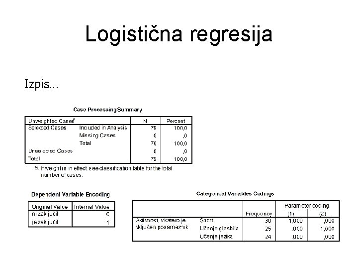 Logistična regresija Izpis… 