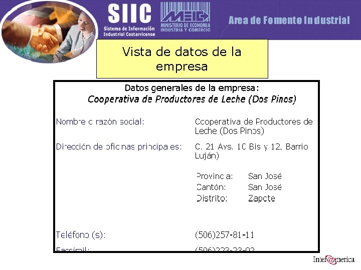 Vista de datos de la empresa 