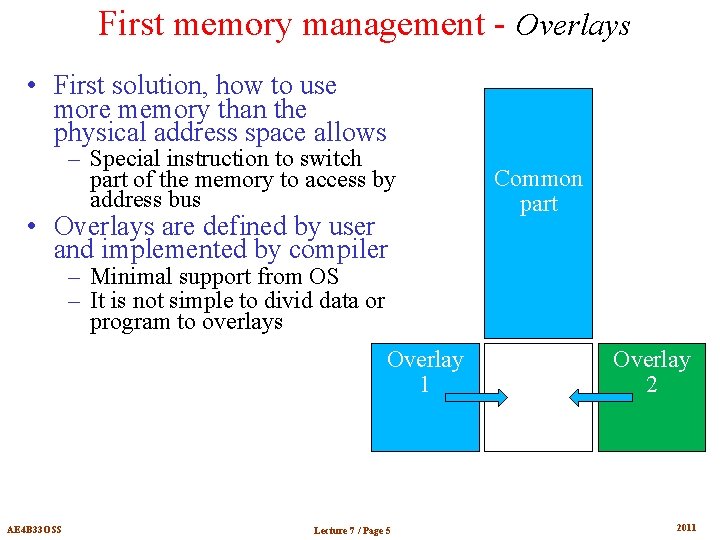 First memory management - Overlays • First solution, how to use more memory than