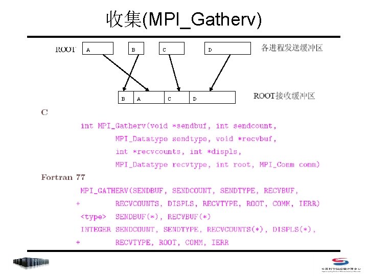 收集(MPI_Gatherv) A B B C A D C D 