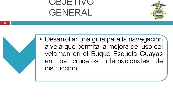 OBJETIVO GENERAL 5 • Desarrollar una guía para la navegación a vela que permita