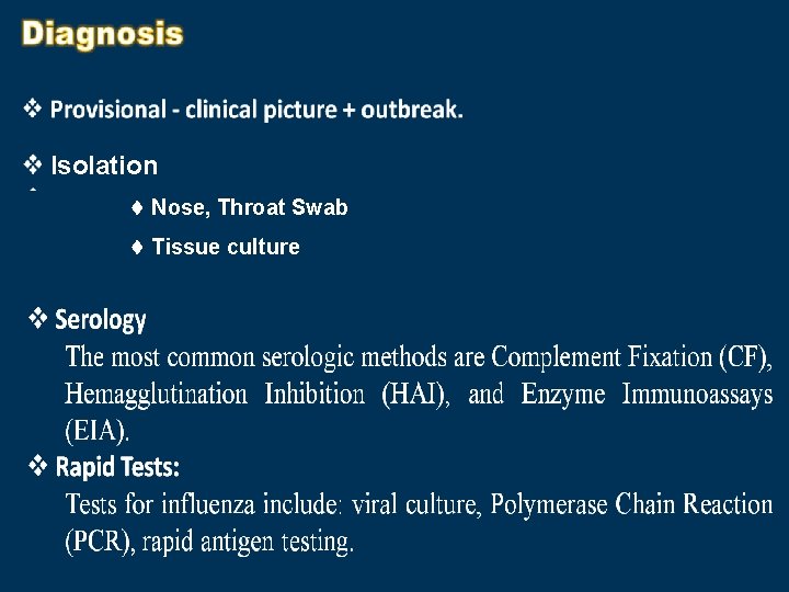 Isolation Nose, Throat Swab Tissue culture 