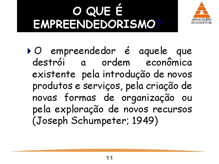 O QUE É EMPREENDEDORISMO? 4 O empreendedor é aquele que destrói a ordem econômica O QUE É EMPREENDEDORISMO? 4 O empreendedor é aquele que destrói a ordem econômica