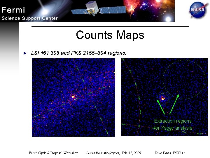 Counts Maps LSI +61 303 and PKS 2155 304 regions: Extraction regions for Xspec
