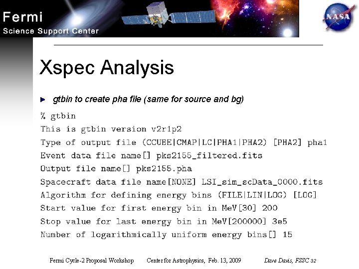 Xspec Analysis gtbin to create pha file (same for source and bg) Fermi Cycle-2