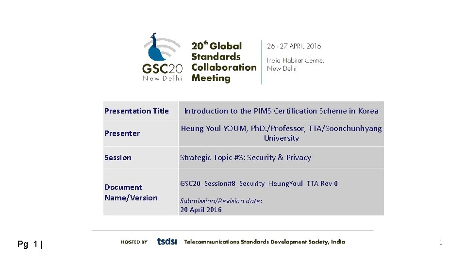 Presentation Title Pg 1 | Introduction to the PIMS Certification Scheme in Korea Presenter