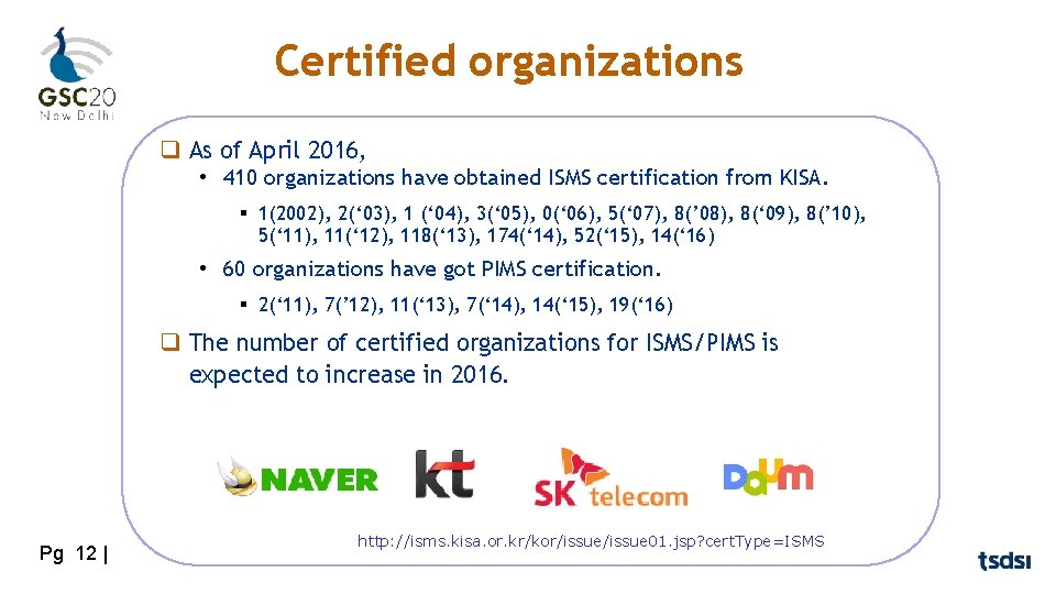 Certified organizations q As of April 2016, • 410 organizations have obtained ISMS certification