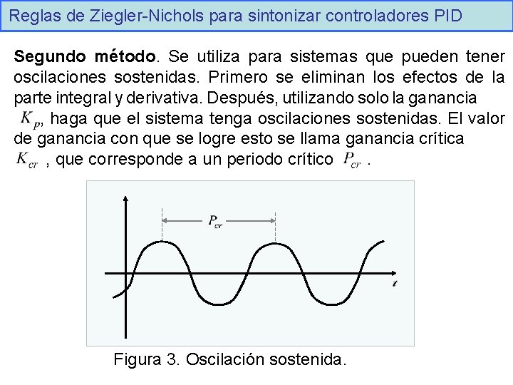 Reglas de Ziegler-Nichols para sintonizar controladores PID Segundo método. Se utiliza para sistemas que