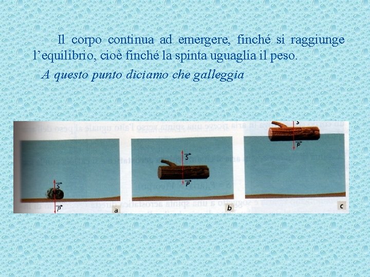 Il corpo continua ad emergere, finché si raggiunge l’equilibrio, cioè finché la spinta uguaglia