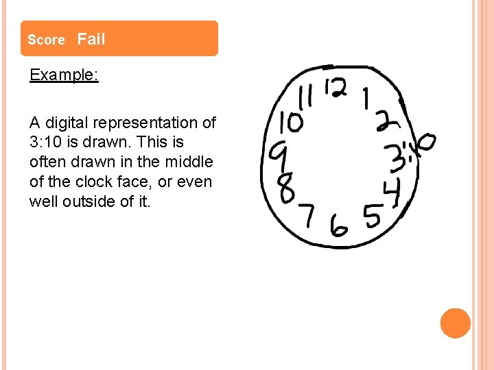 Score Fail Example: A digital representation of 3: 10 is drawn. This is often