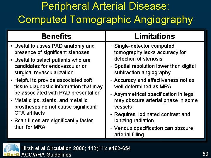 Peripheral Arterial Disease: Computed Tomographic Angiography Benefits Limitations • Useful to asses PAD anatomy