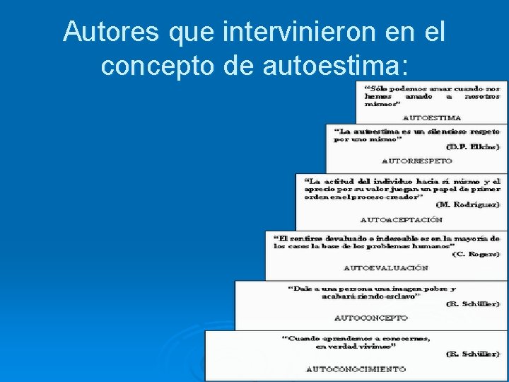 Autores que intervinieron en el concepto de autoestima: 