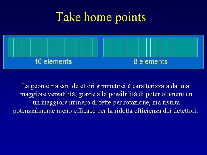 Take home points La geometria con detettori simmetrici è caratterizzata da una maggiore versatilità,
