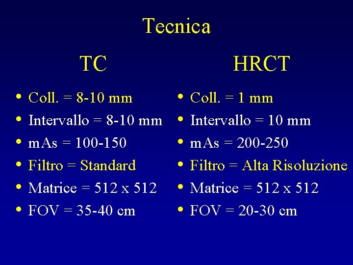 Tecnica TC • • • Coll. = 8 -10 mm Intervallo = 8 -10