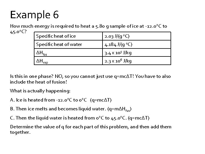 Example 6 How much energy is required to heat a 5. 80 g sample