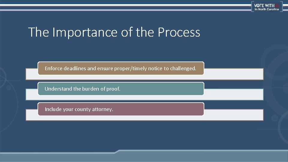 The Importance of the Process Enforce deadlines and ensure proper/timely notice to challenged. Understand