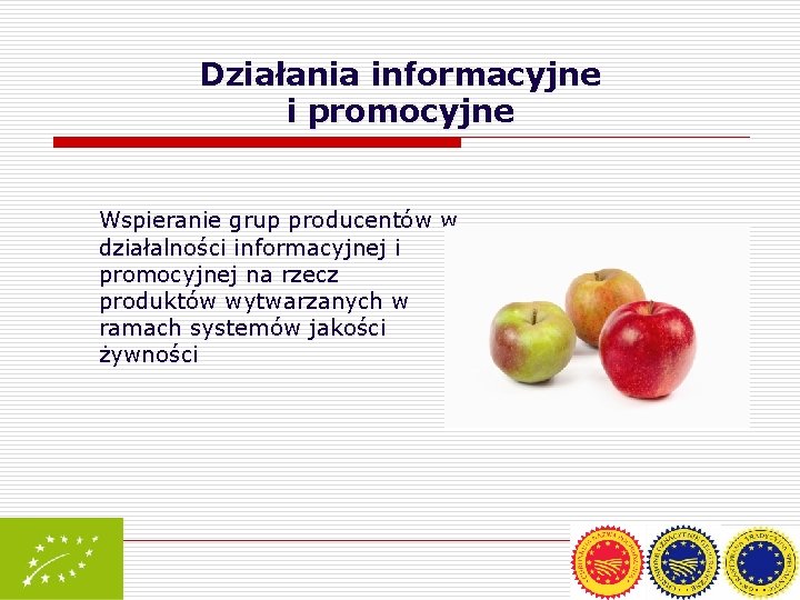 Działania informacyjne i promocyjne Wspieranie grup producentów w działalności informacyjnej i promocyjnej na rzecz