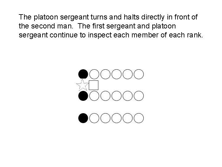 The platoon sergeant turns and halts directly in front of the second man. The The platoon sergeant turns and halts directly in front of the second man. The