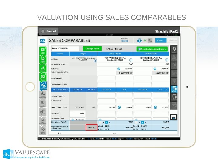 VALUATION USING SALES COMPARABLES 