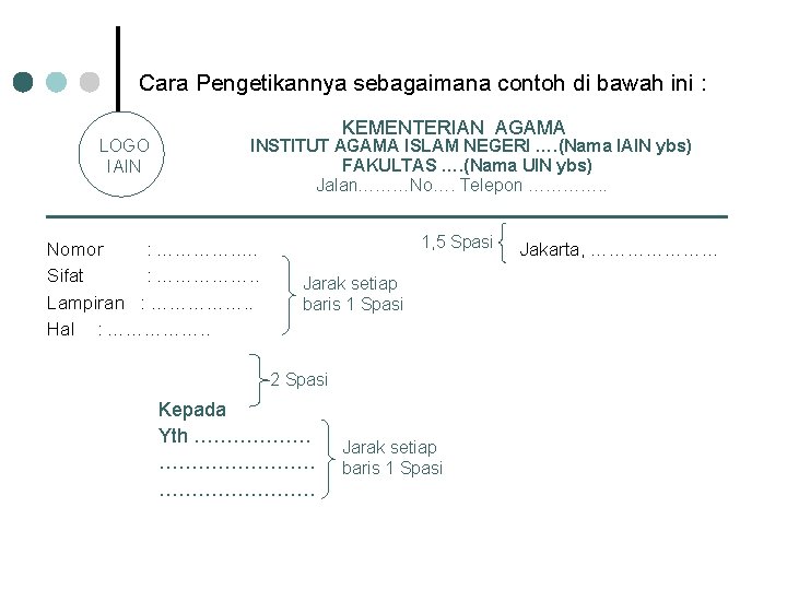 Cara Pengetikannya sebagaimana contoh di bawah ini : LOGO IAIN KEMENTERIAN AGAMA INSTITUT AGAMA